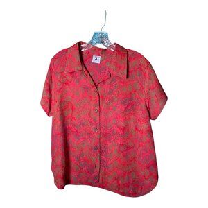 Lost River Clothing CO. Hand batiked short sleeve shirt, red/blue/grey green- M